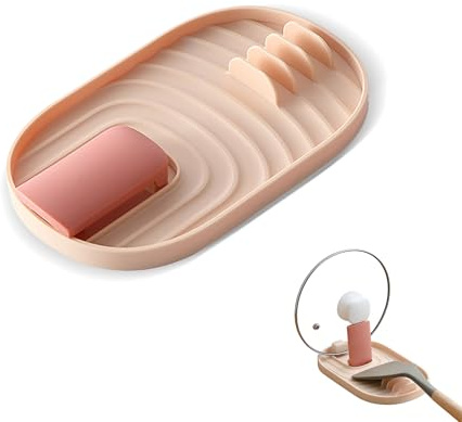 ZMZaoan Holder - Löffelablage schafft Ordnung, Topfdeckelhalter und Kochlöffelablage in Einem - Praktische Ablage für Deckel, Utensilien, Pfannenwender und Tablet in Rosa