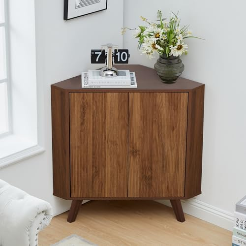 GuannCraft Armoire d'angle en bois à motif ondulé – Armoire en bois moderne et peu encombrante pour salon, chambre, salle de bain