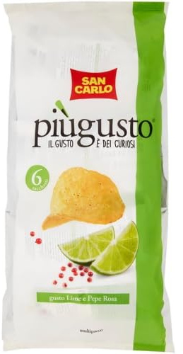 6 Multipack San Carlo Più Gusto Lime e Pepe Rosa Formato Multipack con all'interno 6 Buste da 25g, Senza Glutine (Gluten Free) totale 900 g