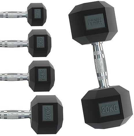 Body-Revolution-Hex-Hanteln - mit Gummi überzogenes Sechskant-Gusseisen-Hantel-Gewichte-Set (1 bis 40 kg), 1kg pair