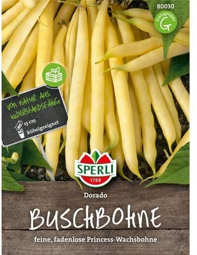 Sperli Buschbohnensamen Dorado 80030 - feine, fadenlose Prinzess-Wachsbohne - Inhalt für 4-5 lfd. Meter - 13cm Fruchtlänge - Samen Gemüse, Gemüsesamen