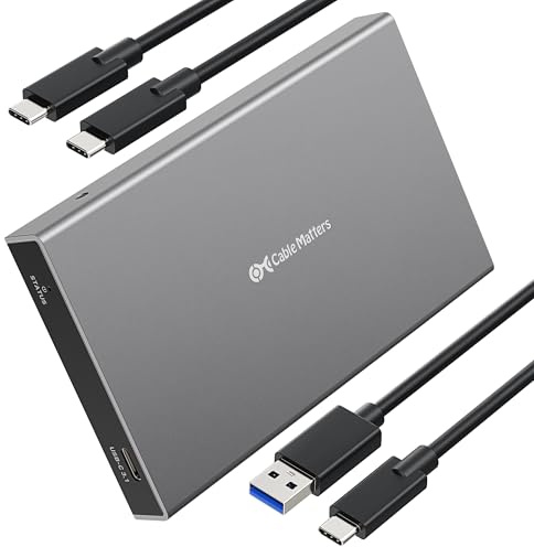 Cable Matters Boîtier de Disque Dur USB C en Aluminium 10 Gbit/s Gen 2 pour Disque Dur 2,5 avec câbles USB-C et USB-A - Port Thunderbolt 3 Compatible avec MacBook Pro, MacBook Air, etc.