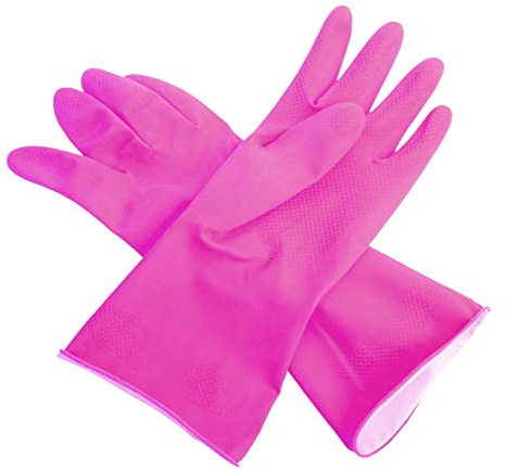Farla Medical KleenMe Rubber Gloves Extra Large, Cleaning Gloves, Household Essentials for Cleaning & Washing Up, Flocked Lining, Pink Gloves