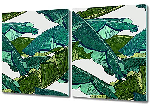 Planche de Cuisine en Verre 2x40x52 cm Bords Polis Résistant à la Chaleur Symétrique Pieds Antidérapants Modernité Avec Impression Décoration Contact Alimentaire - Feuilles de bananier