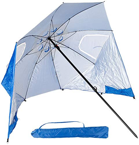 infactory Sonnenschirm Strand: 2in1-Sonnenschirm und Strandmuschel 2 Seitenwände, UV50+, verstellbar (für Flugreisen, Strand windfest, Sonnenschutz Kleines Packmaß)