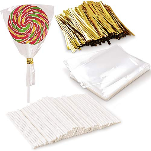 Newk Lot de 1000 sucettes – 100 bâtonnets à friandises, 100 sacs, 800 lignes métalliques