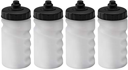 Foxberry 300ml Children's Small Refillable Water Bottles - 4 Pack - Hands Free Lid - Non Drip Leakproof Spout - BPA Free - Blank For DIY Decoration - Dishwasher Safe - Sports - School - Club (Black)