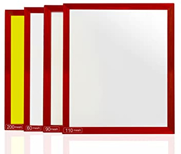 VKOMGH Trockensieb-Set, Aluminium-Rahmen-Sieb, Polyester-Mesh-Sieb, 4-teiliges Set (50,8 x 61 cm), Maschenweite 60, 90, 110, 200 (Mikron-Äquivalent 250, 165, 149, 75), rot, gelb, VKOMGH001