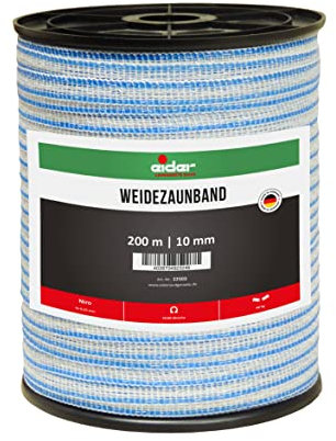 Eider Weidezaunband, 10 mm, weiß/blau - 200 m Rolle - gut sichtbares Band für Pferde & Ponys - Made in Germany (1 Rolle)