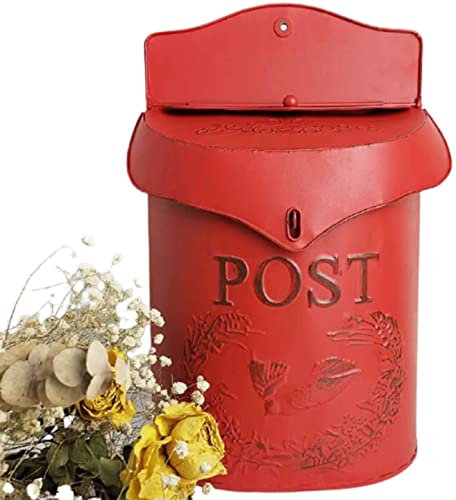 Cassetta delle lettere a parete Cassetta delle lettere vintage in ghisa, chiudibile a chiave, design classico-Red