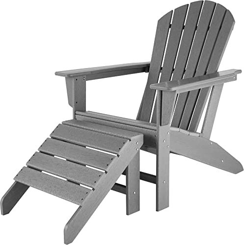 tectake® Adirondack Gartenstuhl mit Fußstütze, Holzoptik, wetterfest, Gartensessel aus Kunststoff, hohe Rückenlehne, breite Armlehnen, für Garten Terrasse Balkon - grau