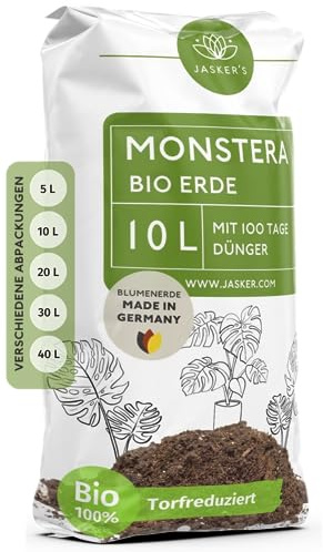 JASKER'S Monstera Erde 10 L - Aus 100% nachwachsenden Rohstoffen - Erde für Monstera Grünpflanzen - Grünpflanzenerde für Monstera Pflanzen