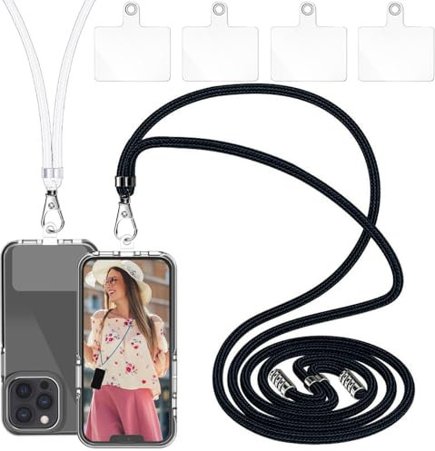easyBee 2X Cadenas Universales Teléfono Móvil, Correa el Cuello Ajustable Desmontable Compatible con Todos Los Smartphones, Blanco y Negro