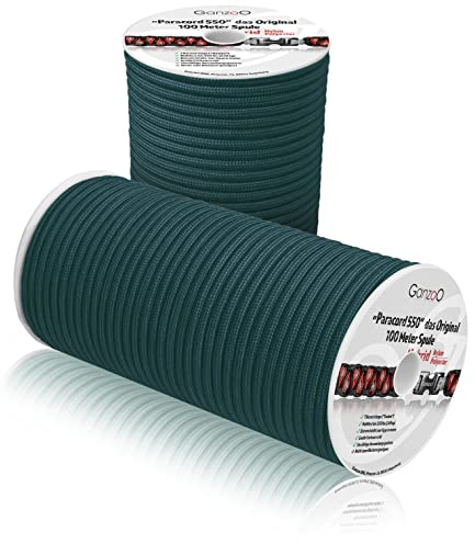Ganzoo Paracord 550 Seil Petrol, 4mm Typ 3, Nylon-Polyester Hybrid, 32-Litzen Außenmantel, 7 Innenstränge, ca. 250kg Bruchlast, Outdoor Camping Schnur für Abspannen, Knoten, Flechten, Hundeleine, 100m