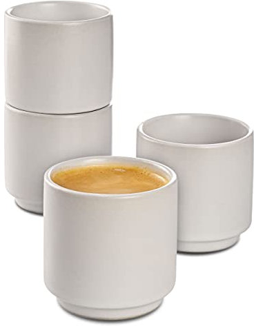 Cosumy Espressotassen Weiß Keramik 8er Set - Stapelbares Design - Spülmaschinenfest - Dickwandig 80ml