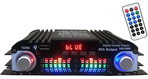 HUIOP Amplificatore di Potenza,Auto BT5.0 Amplificatore di Potenza Audio 4 Canali Home Theater Stereo Ricevitore 12 V con Radio FM USB/SDCard/AUX-in Display LCD