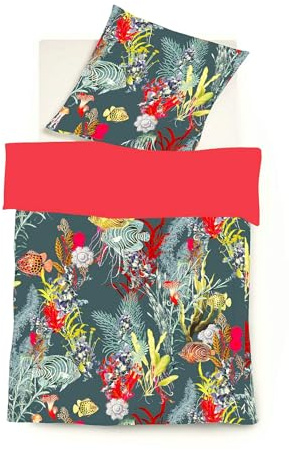JACK by Fleuresse Mako Satin Wendebettwäsche 2tlg. 135x200cm Fische Korallen, Farbe:Rot
