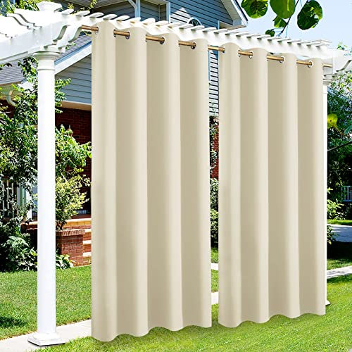 XQKXHZ Outdoor Vorhänge Wetterfest Sonnenschutz,UV-Schutz,2 Stück Outdoor Vorhang Wetterfest Mit Ösen Oben Blickdicht Vorhänge Für Pavillon Veranda Pergola Balkon Wohnzimmer,243x274cm(W x L)