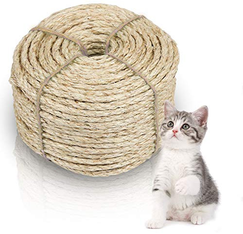 Eulenke Sisalseil für Kratzbaum, sisal 6MM X 50M Natural Sisal Seil, kratzbaum zubehör Haushalt, Katzenbaum Kratzseil DIY, kratzbaumland Dekoration