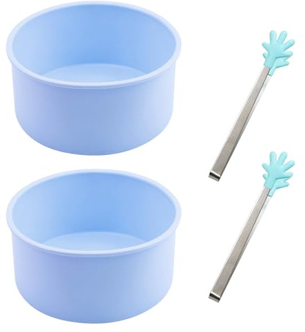 2 Pack Light Blue Air Fryer Egg Poacher Mould, with 2 Pieces Blue Anti-Hot Gripper Clips，Breakfast Household Kitchen Cooking Tool for Fried Egg Muffin Sandwiches，Silicone for Air Fryer