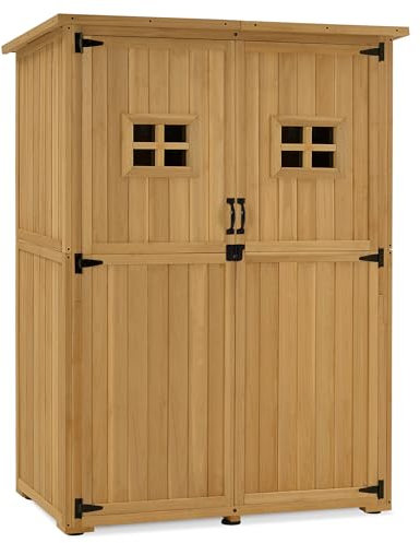 M MCombo armadio da giardino in legno, casetta da giardino piccola resistente alle intemperie, casetta per attrezzi da esterno, per area esterna balcone terrazza, 59×127×168 cm, 0912D (naturale)