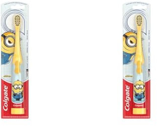 Colgate Minions Kids Toothbrush, Battery-Powered Toothbrush for Kids with Extra Soft Bristles, Yellow Toothbrush for Ages 3 and Up, Includes 1 AA Battery, 2 Pack