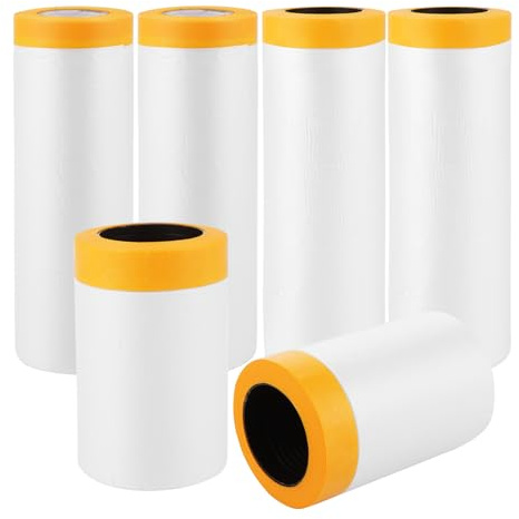 LDHHYH 6 Rollen Abdeckfolie mit Klebeband,55cm * 16m/150cm * 16m/280cm* 10m Malerfolie Abdeckfolie,3Größen Abdeckfolie Abklebeband mit Folie,Tape Malerkrepp zum Staubschutz