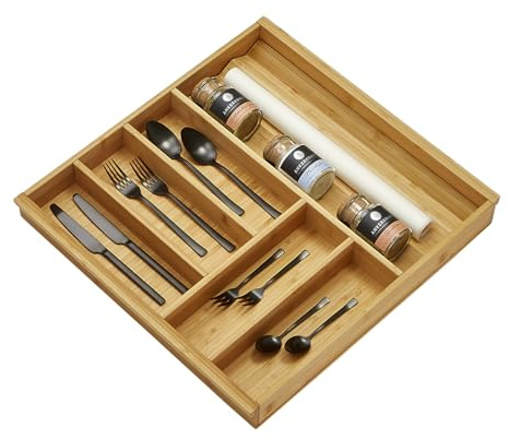 Orga-Box-1 BAMBUS Besteckeinsatz 519 x 473 mm mit 6 Fächern | für Blum Tandembox / Antaro Schubladen im 60er Schrank Besteckkasten für Wellmann und Alno Küchen und vielen weiteren mehr