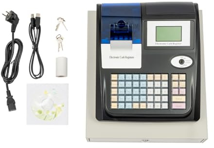 SOLOCJNL Elektronisches Kassensystem, 48 Tasten Elektronische Registrierkasse mit LED Anzeige und Schloss, ABS und Rostfreier Stahl, Schwarz, für Gastronomie und Einzelhandel