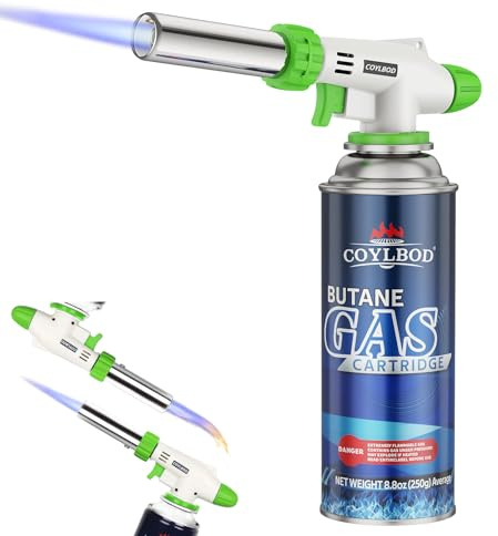 CoYlBod Butane Torch Lighter with Butane Included, Kitchen Torch with 1 Butane Canister, Creme Brulee Torch with Adjustable Flame with Reverse Use for Creme, Brulee, BBQ, Baking, Jewelry