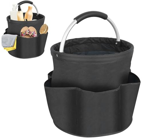 DMJJSD® 17L Cleaning Caddy with Handle Storage Box for Cleaning Utensils Multi Pocket Collapsible Cleaning Organiser Caddy Durable Cleaning Organiser Collapsible Storage Basket for Toiletries (Black)