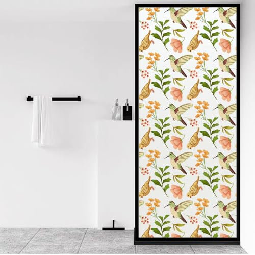 Milchglasfolie Kolibri Grüne Blume Fensterfolie Schlafzimmer Fenster Sichtschutzfolie Milchglasfolie Selbstklebend Fenster Klebefolie Fenster Sichtschutz Folie für Fenster Fensterfolie Bad 50x100cmx3