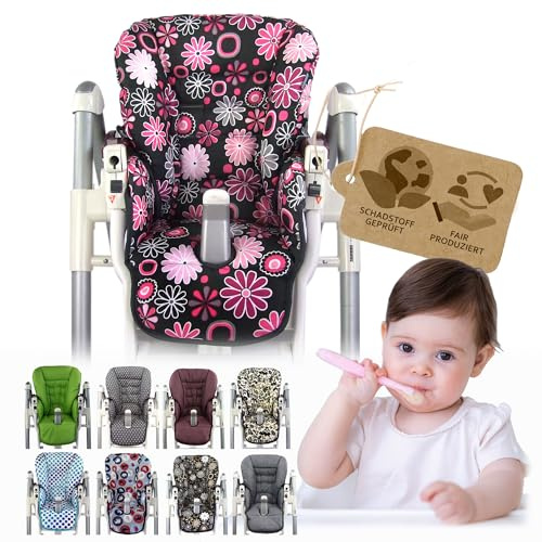 Ersatzbezug Sitzkissen [Bezug für Hochstuhl] kompatibel mit Peg Perego Prima Pappa DINER (grau pink Blumen)
