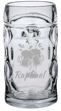 LUXENTU ISAR Bierkrug mit Gravur, Anstoßende Bierkrüge, 0,5 l, 1 Stück | Personalisiertes Bierseidel zum Geburtstag mit Party-Motiv für Bierliebhaber, spülmaschinenfest