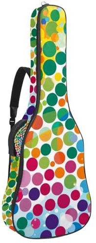Gitarrentasche für Akustikgitarre mit zwei Taschen, bunte Punkte, wasserabweisend, doppelt verstellbarer Schultergurt, Gitarrentasche, Bunte Punkte, 42.9x16.9x4.7 in, Stilvoll