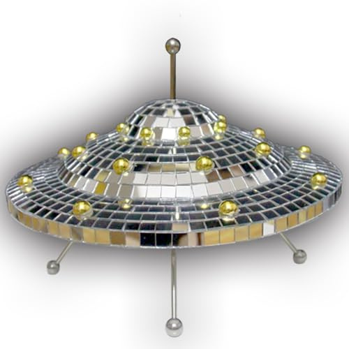 UFO Spaceship Disco Ball Vintage Mirror Reflective Decorations Ornaments Art Crafts Creative Flying Saucer Disco Mirror Ball for Bookshelf,Handmade Gifts Funny Christmas Decorations （9 * 6.3inch）