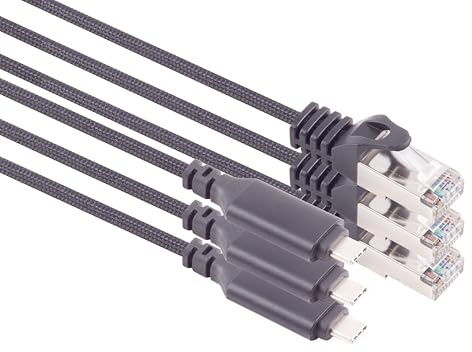 Câble adaptateur USB-C vers LAN 1,5 m, pack de 3 câbles, transfert de données 1 Gbit, câble USB C 3.1 vers RJ45 Ethernet Cat6, compatible smartphone, ordinateur portable, Macbook, 1,5 m