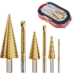 6 Pcs Titanium Coated Drill Bit Set, Including 3 Sizes of Step and Twist Drill Bits for Metalworking, Woodworking, Hole Drilling
