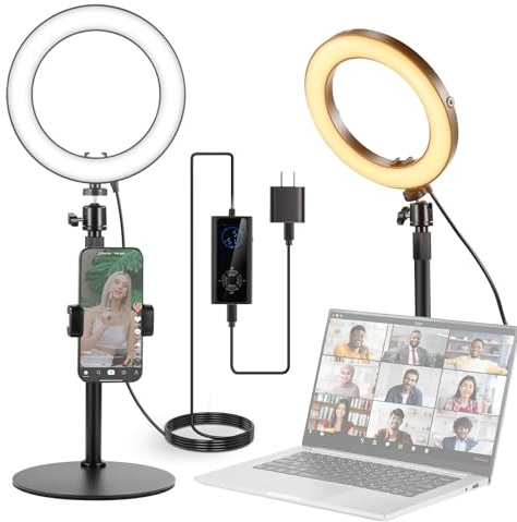NEEWER 8 18W High Power Desk Ring Light with Stand & Phone Holder, Circle Selfie Ringlight for iPhone Streaming Vlogging Recording, Video Conference Lighting Kit for Laptop Computer Zoom Call, RH8B