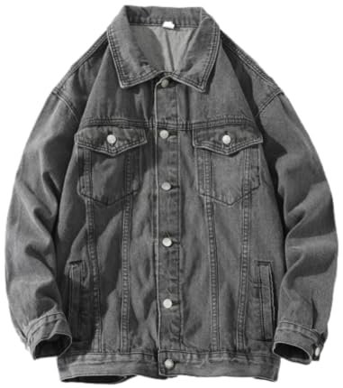 BASHAMAN Langarm Jacke Herren Jugend Vintage Trend Jeansjacke Herren Regular Fit Klassisch Komfortabel Licht Jacke Herren Casual Mode Sport Übergangsjacke Herren G-Grey 4XL