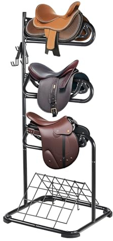 VEVOR Support de Selle Cheval, Porte-Selle Anglais Western Autoportant, Niveaux Rotatifs, Rangement de Couverture et Coussin, pour Matériels Chevaux d'Équitation, Organisation de Sellerie, d'Écuries