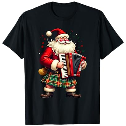 Père Noël en kilt écossais traditionnel avec accordéon T-Shirt
