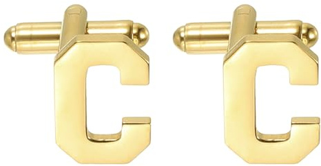 PATIKIL 26 Buchstaben A-Z Initiale Manschettenknöpfe mit Box Goldton | Alphabet Buchstabe C Manschettenknöpfe, Für Männer Vater Ehemann Hochzeiten Geschenk Geschäft Geburtstag