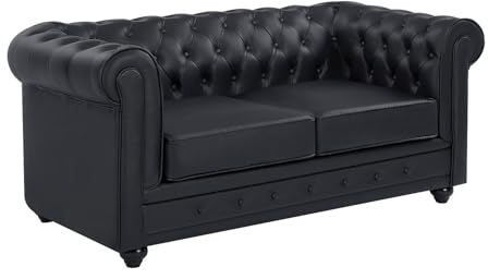 Vente-unique-Divano 2 posti pelle di bufalo nero - CHESTERFIELD