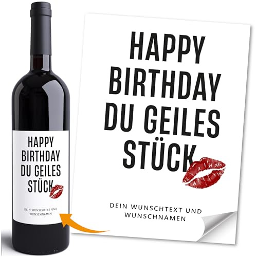 Moonworks® Weinetiketten personalisiert Flaschenetiketten selbstklebend Geschenkidee Geburtstag Besondere Anlässe Weingeschenk Schwarz unisize