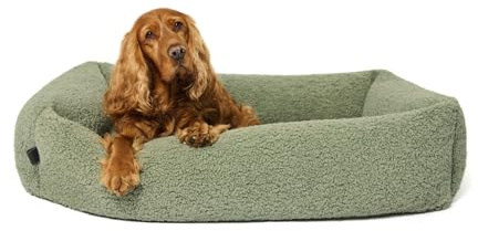 PAW WOW Sven Hundebett | Orthopädisches Hundebett | Teddy-Stoff | Hundekörbchen für kleine, mittelgroße und große Hunde (Olive, 75x105cm)