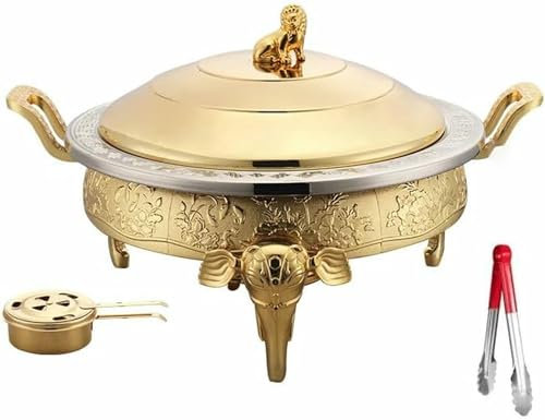 3L Round Chafing DISH, Stainless Steel Chaper Warmer Set With Food Pans, Clip, Aluminum Stand, Visible Pot Lid And Fuel Holders ~//