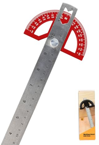 FEMONGY Transportador de angulos, Goniometro, Regla metalica, Marcador y regla de medición ajustables para carpintería, Para la escuela, el escritorio, pintura, dibujo y dibujo, rojo, 30cm