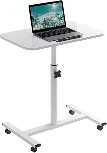 Scrivania per computer mobile regolabile in altezza, con rotelle, tavolo portatile per casa, ufficio e camera da letto, scrivania da lavoro regolabile