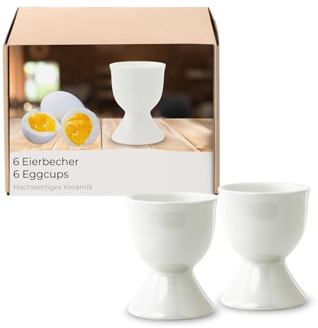Eierbecher 6er Set in Weiß aus Keramik - Spülmaschinenfeste Eierhalter für Frühstückstisch
